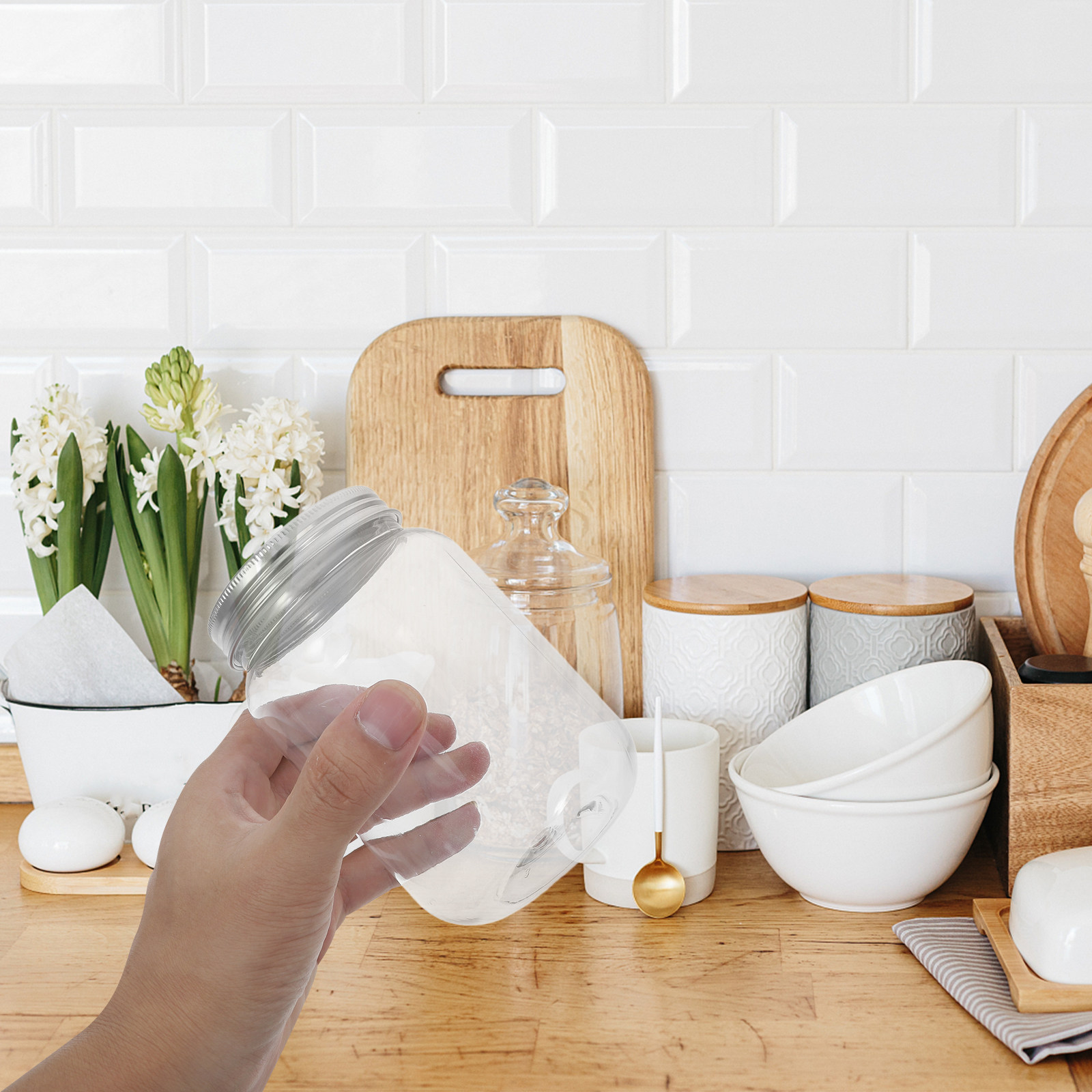Food Storage With Lids - 4 stuks doorzichtige plastic potten met