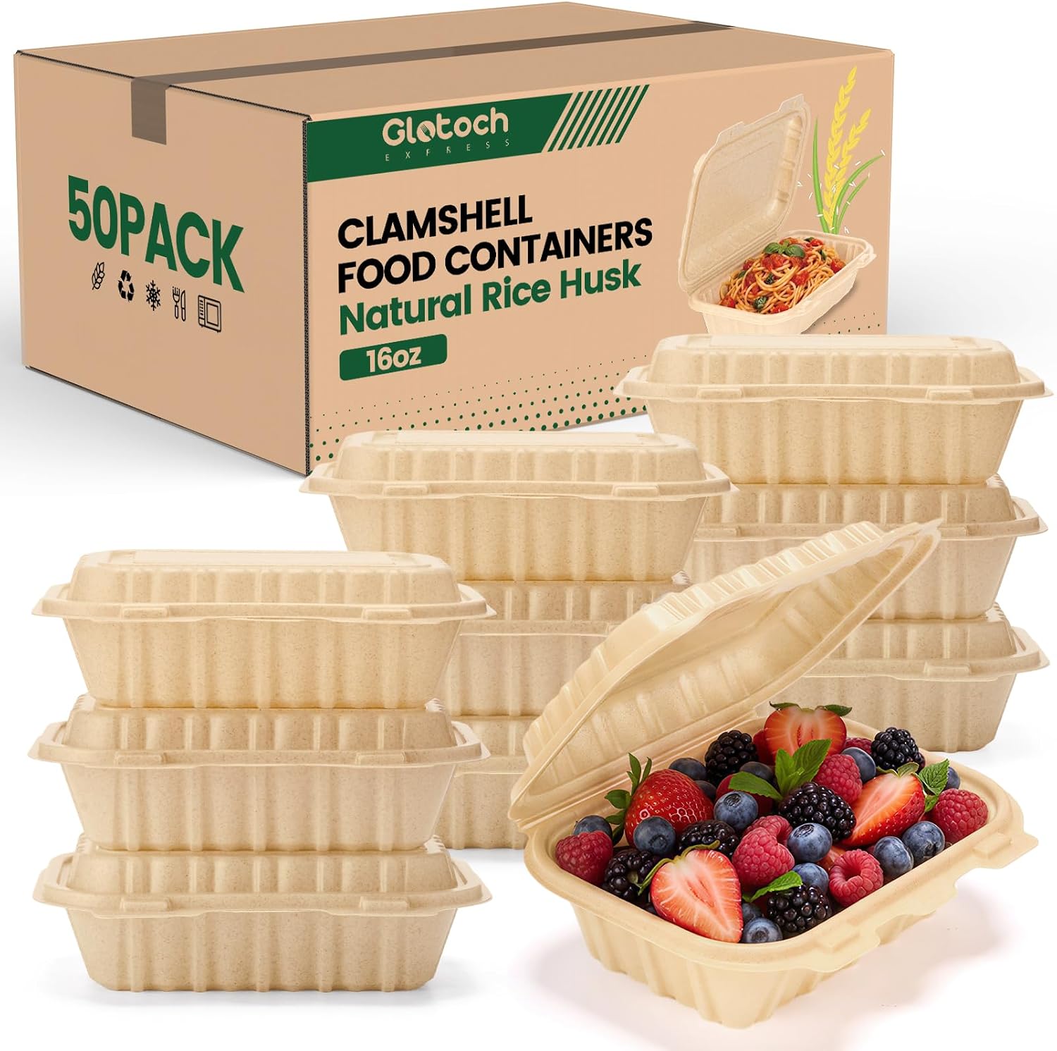 Food Storage Safety - 50 stuks 16oz clamshell afhaalkratjes, natuurlijke