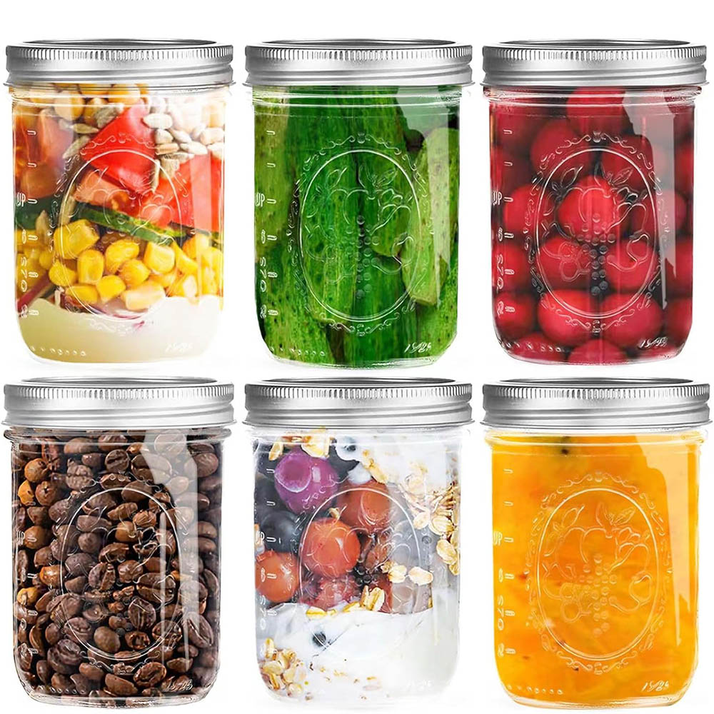 Food Storage With Lids - 16oz brede-mond Mason-potten met deksels, conservenpotten