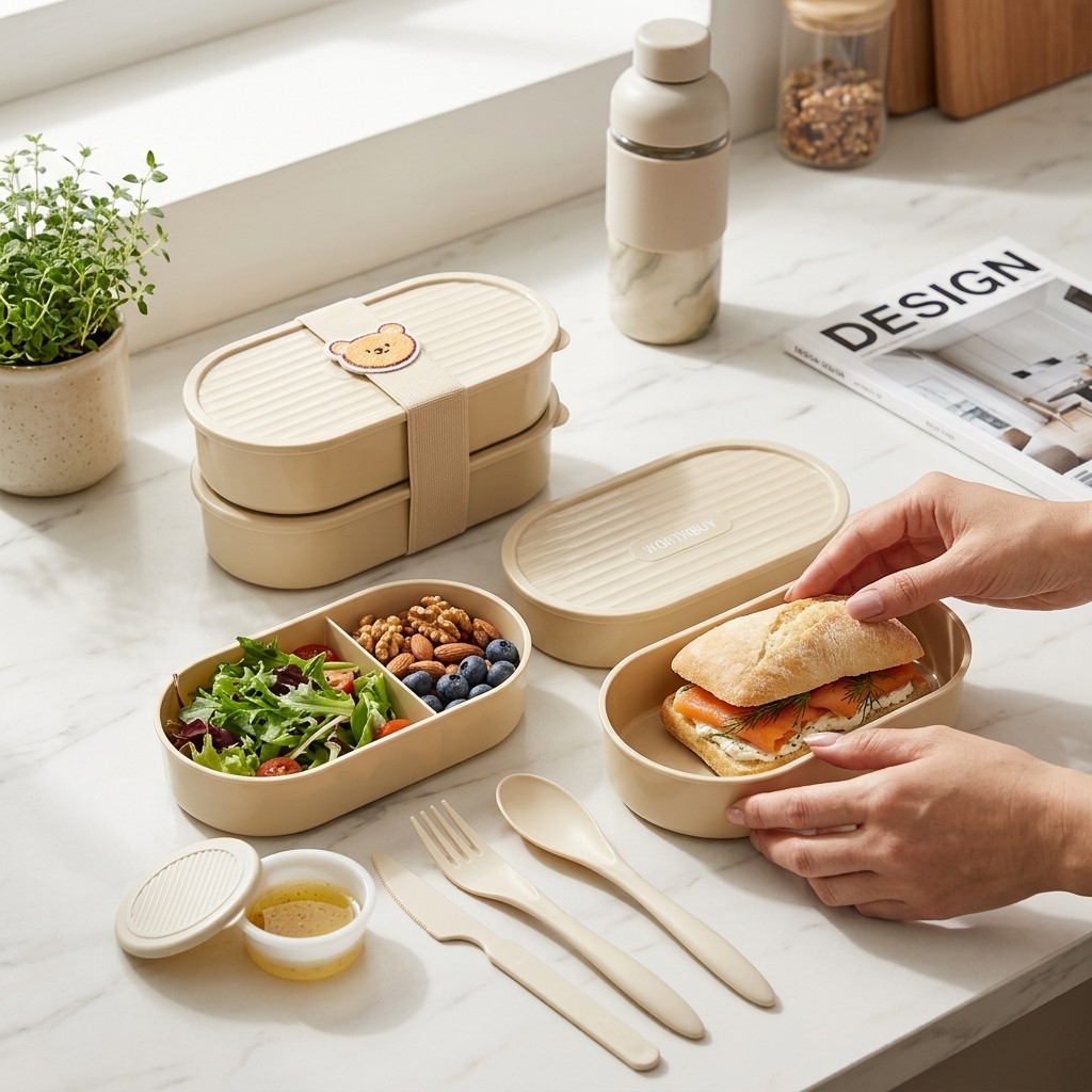 Food Storage Safety - Dubbellaagse ovale lunchbox met schattige riem,